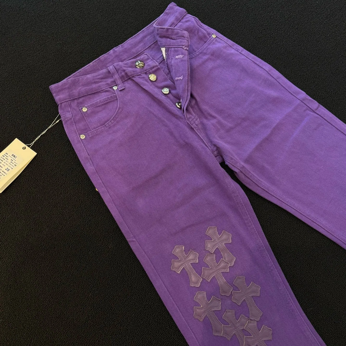 P260 Style Number: D370 Chrome Hearts Chrome Hearts Purple Leather Jeans Size# 28 30 32 34